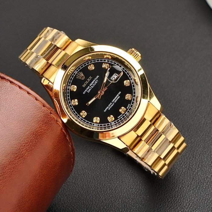 Rolex Golden Black Stainless Steel Watch