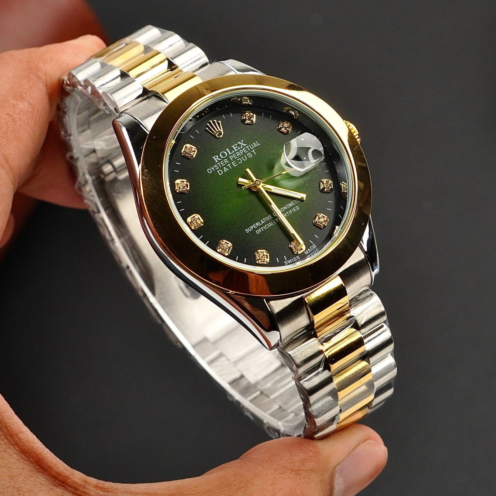 Rolex Golden Silver With Green Dial