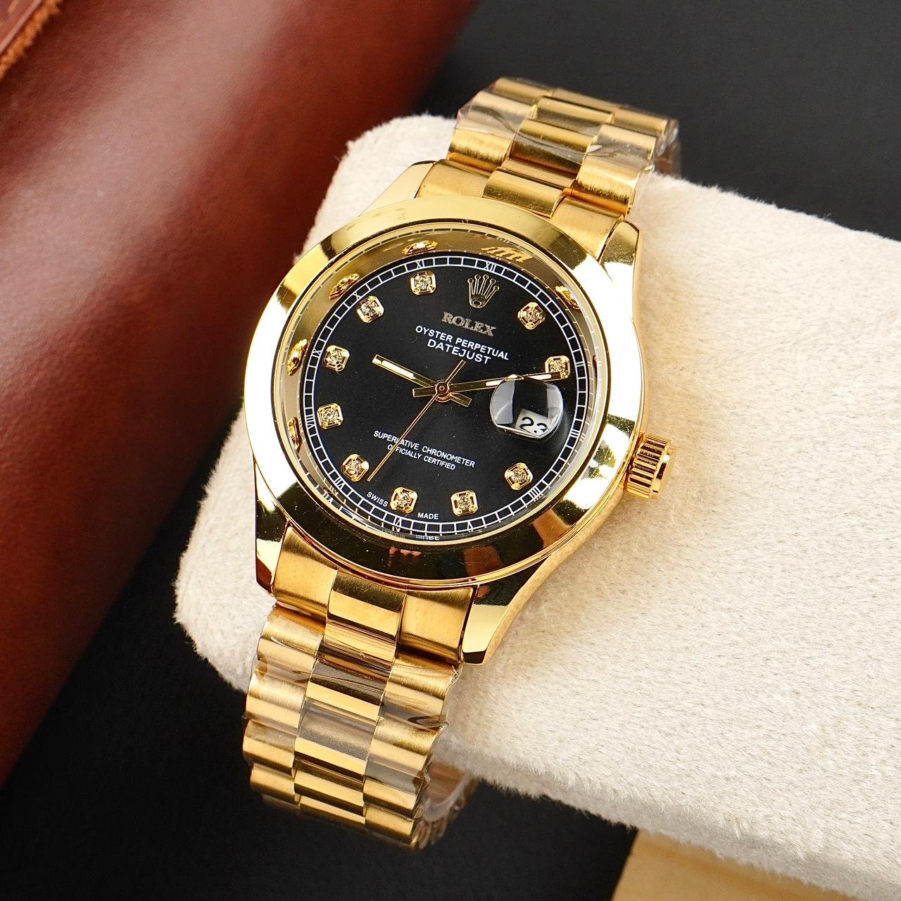 Rolex Golden Black Stainless Steel Watch