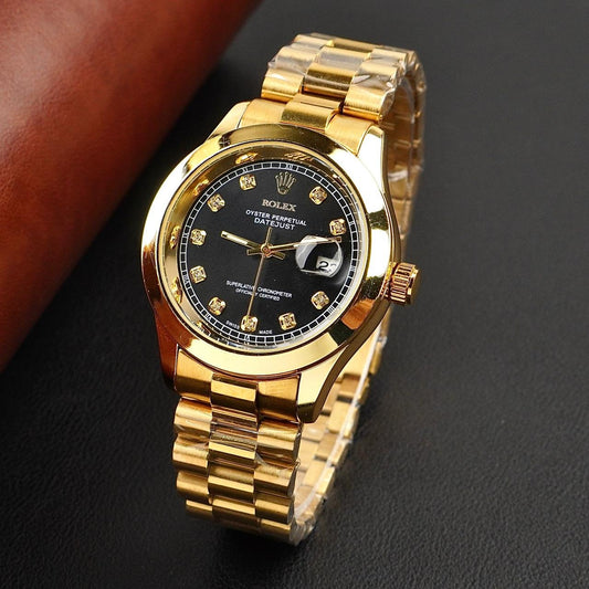Rolex Golden Black Stainless Steel Watch