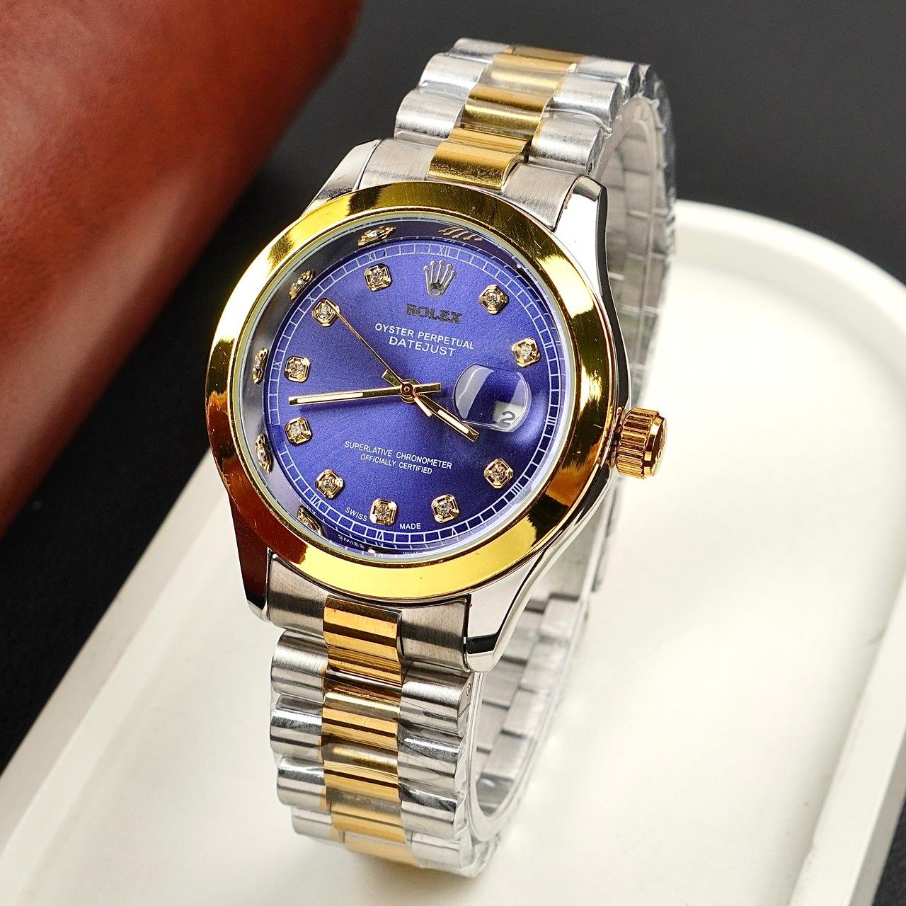 Rolex Golden Silver With Blue Dial