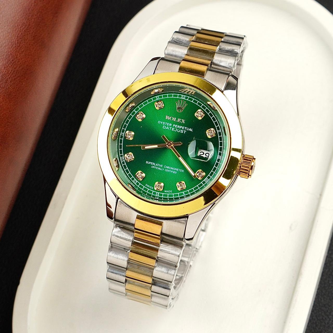 Rolex Golden Silver With Green Dial