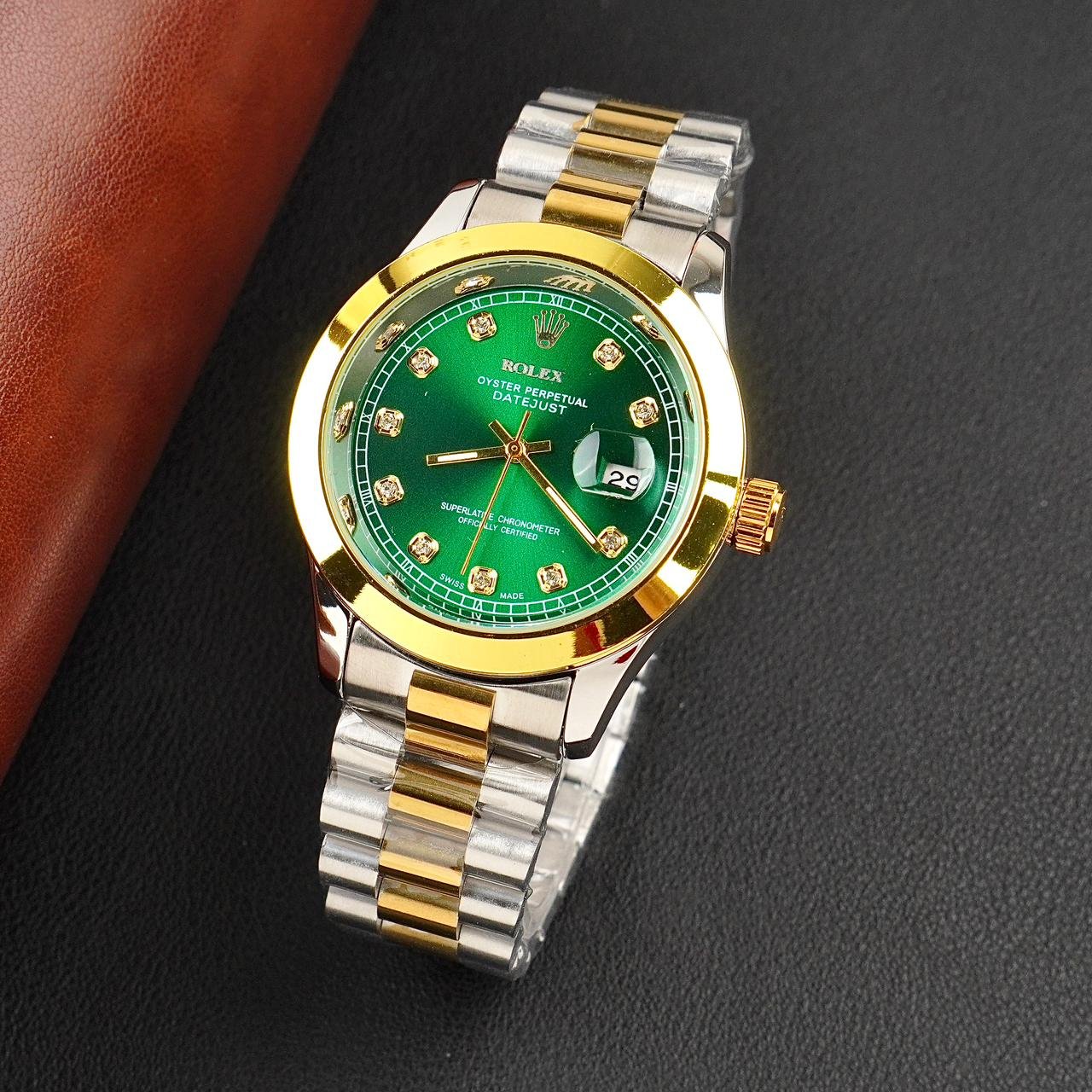 Rolex Golden Silver With Green Dial