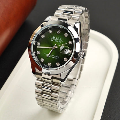 Rolex Silver Green Stainless Steel Watch
