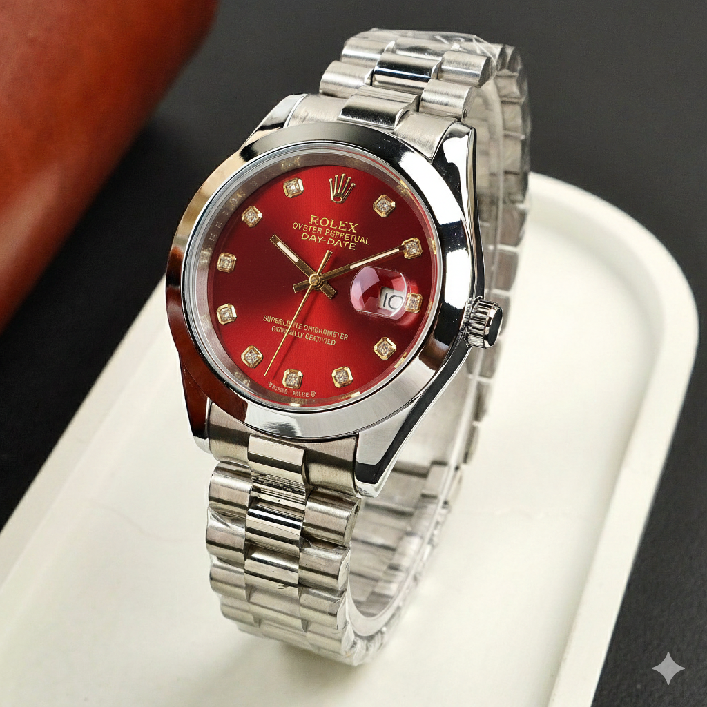 Rolex Pure Silver With Red Dial