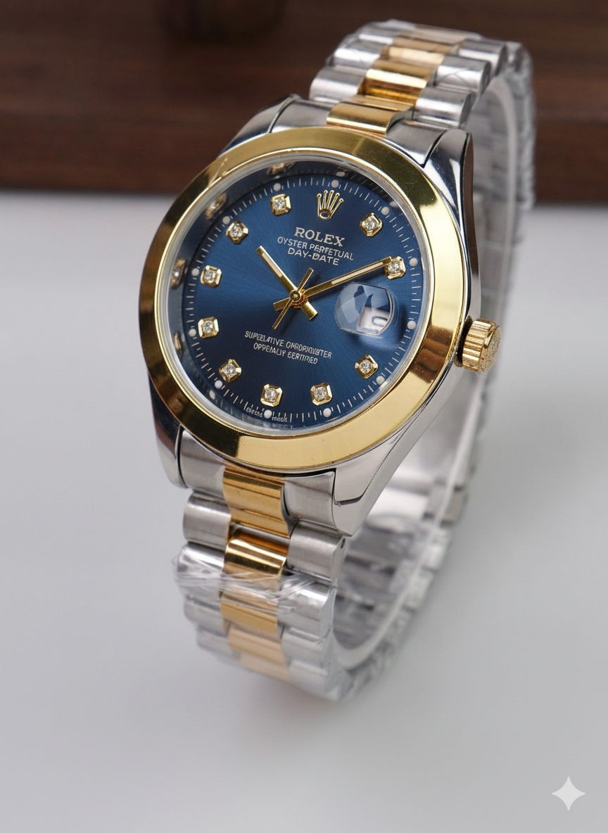 Rolex Golden Silver With Patrick Blue Dial