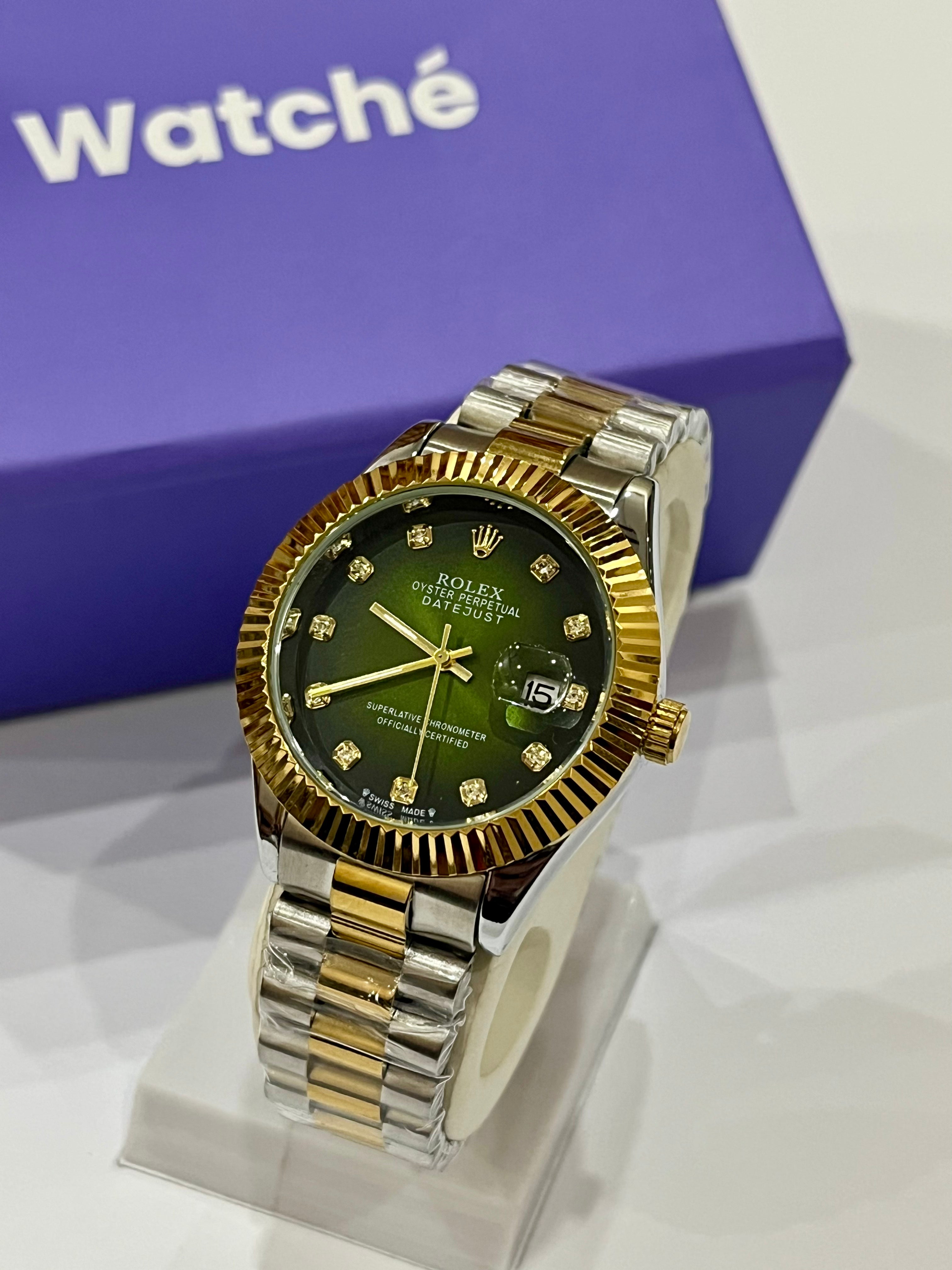 Rolex Golden Silver With Green Dial GRR
