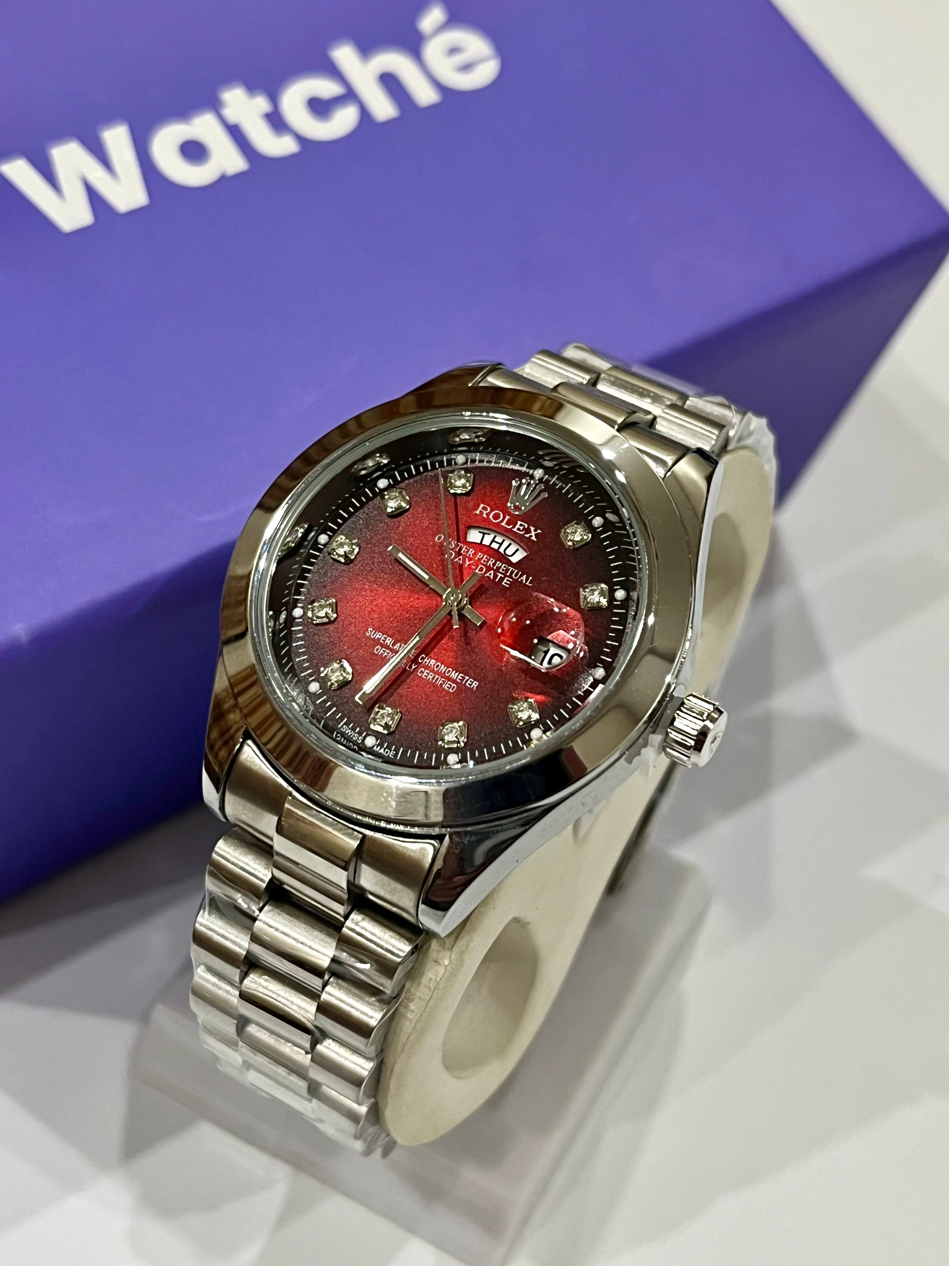 Rolex Day & Date - Silver With Red Dial