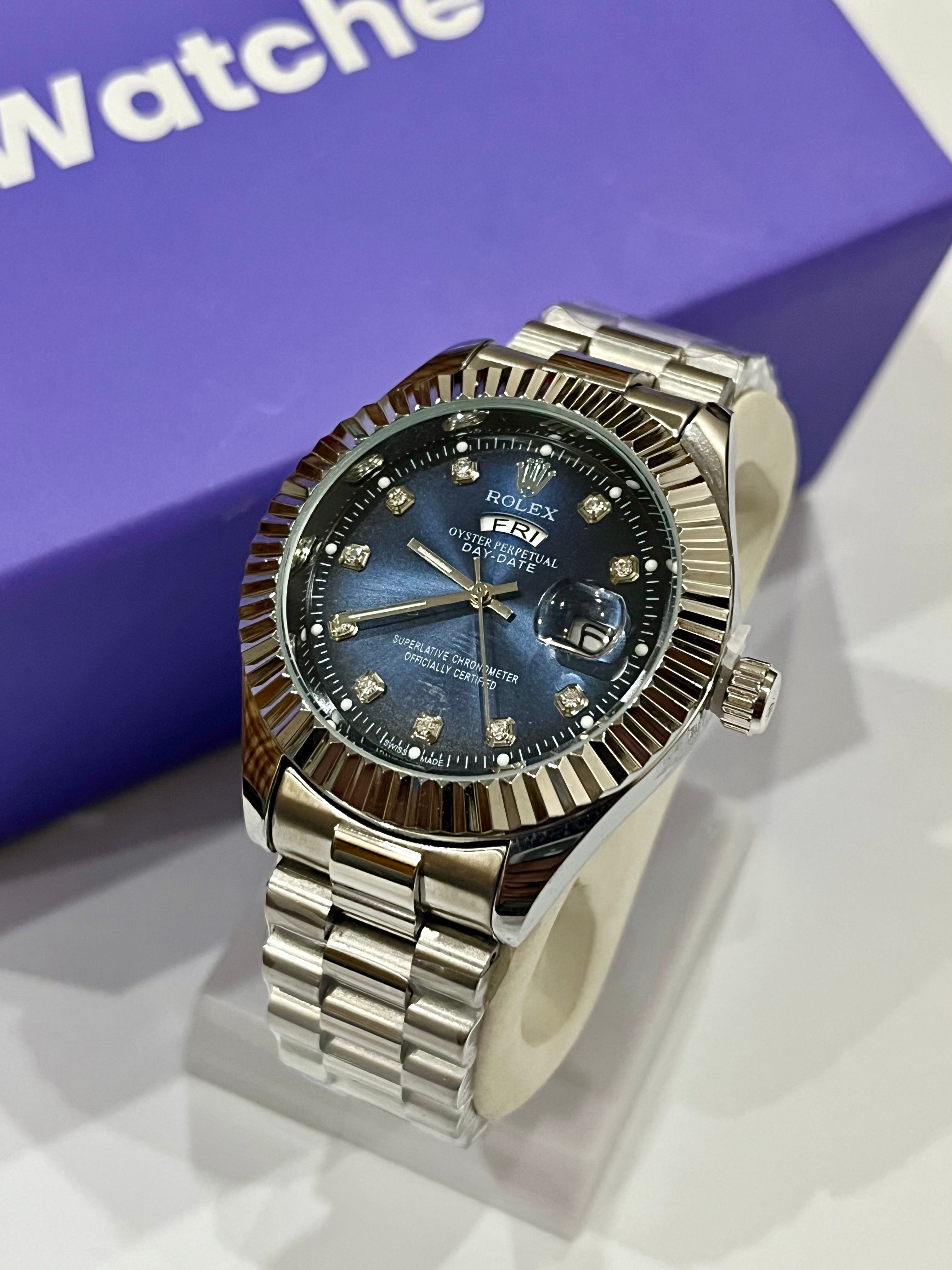 Rolex Day & Date - Silver With Blue Dial GRR