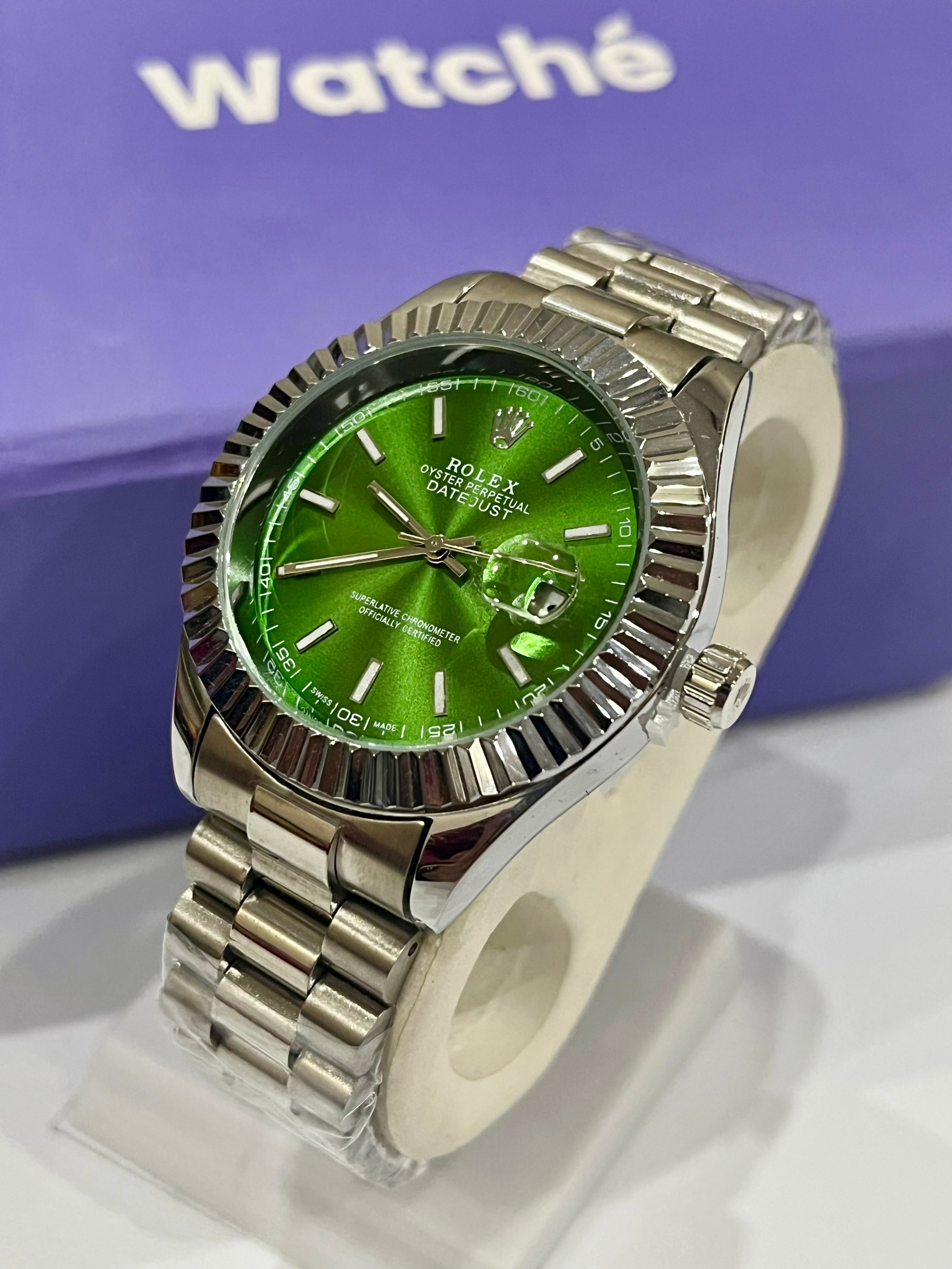 RLX Men - Date Only - Silver With Green Dial GRR LNG