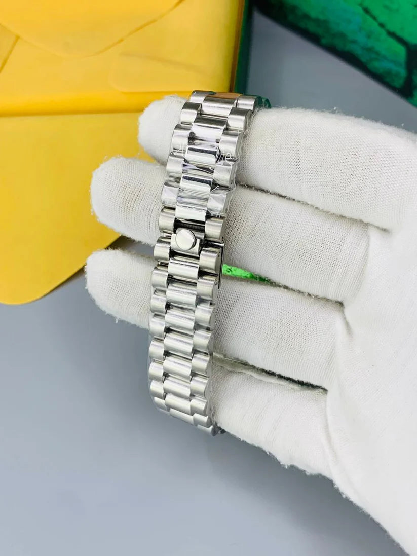 Rolex Silver Green Stainless Steel Watch CL