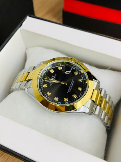 Rolex Golden Silver With Black Dial